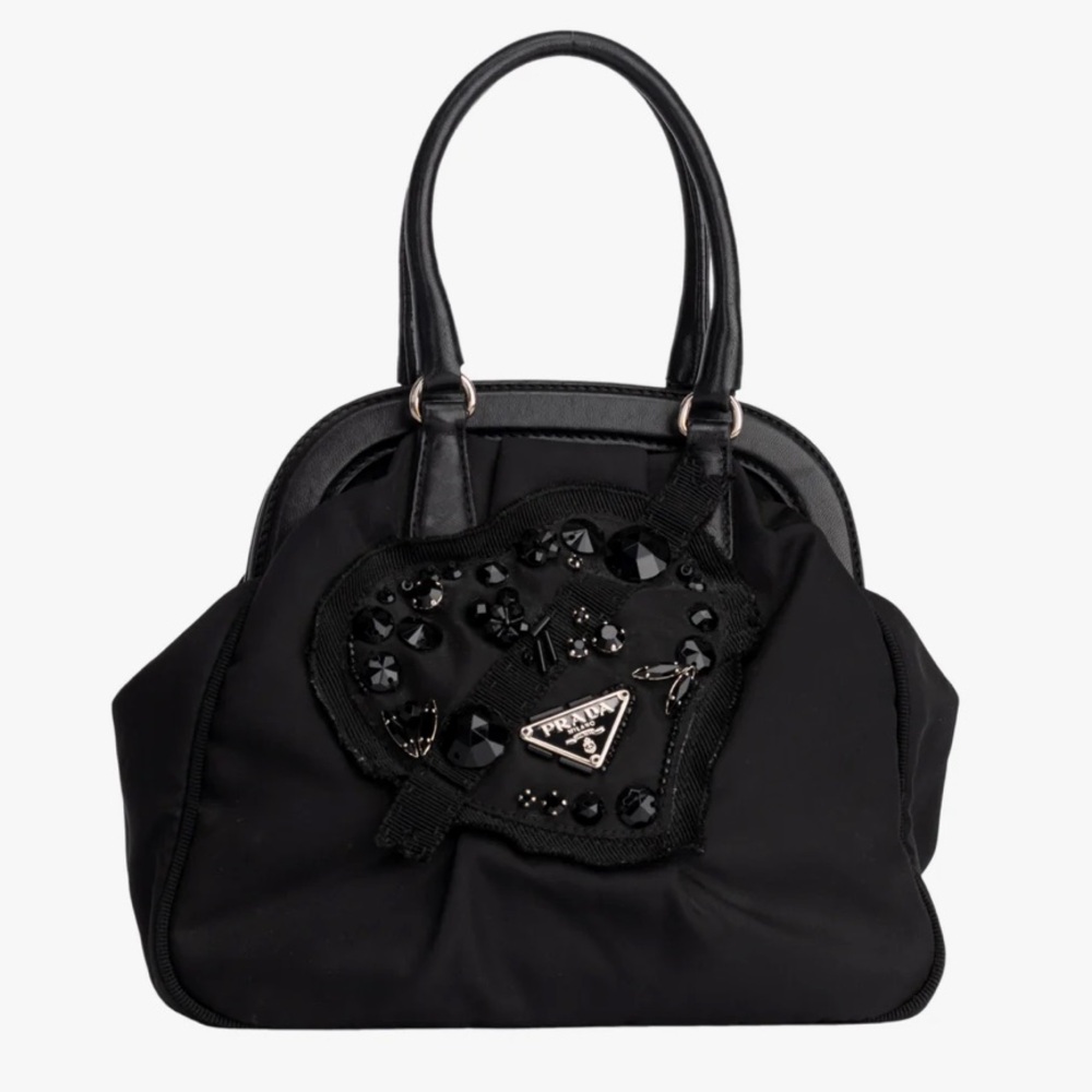 Authentic Vintage Y2K Prada Tessuto Pietre
Nylon Heart Mini Bag Black